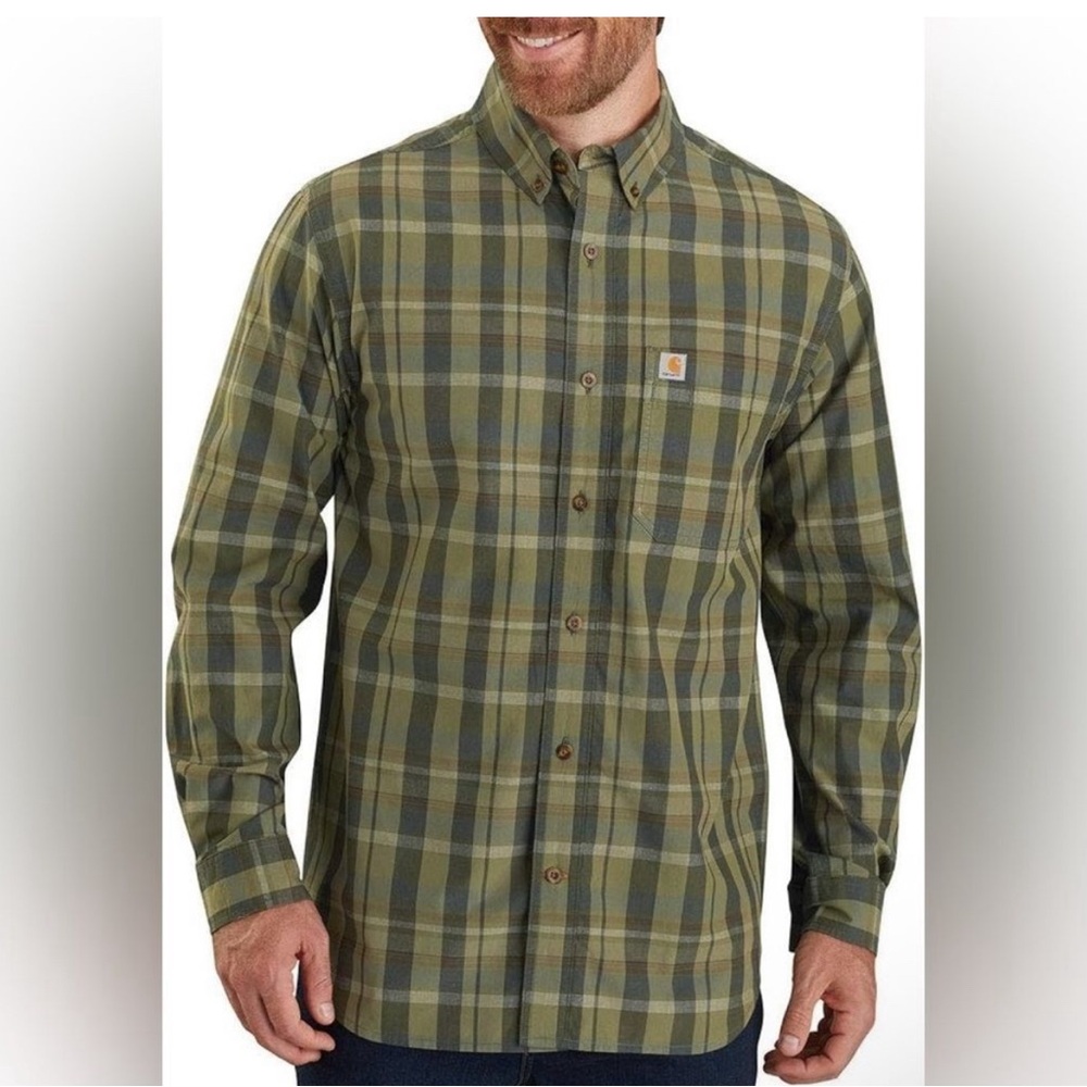 Carhartt Loose Fit Olive Green Long Sleeve
Plaid Shirt Size 2 XL